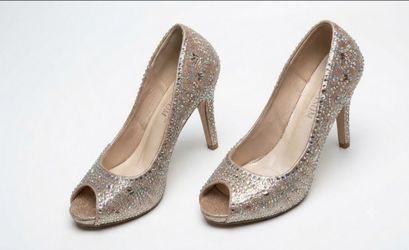 DeBlossom Collection Peep Toe Rhinestone Heels Size 6 - 6.5