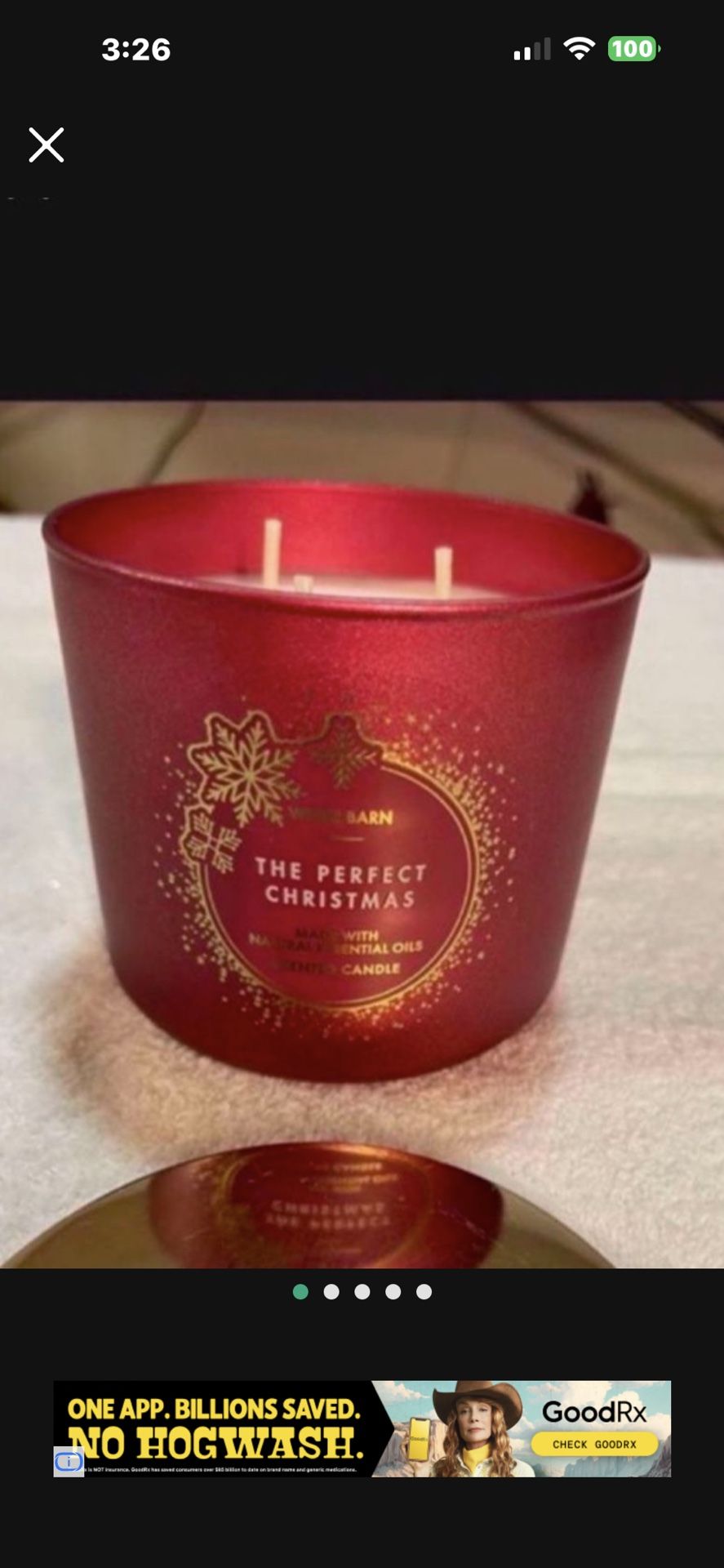 CA. BATH & BODY WORKS. 3 WICK WHITE BARN PERFECT CHRISTMAS CANDLE