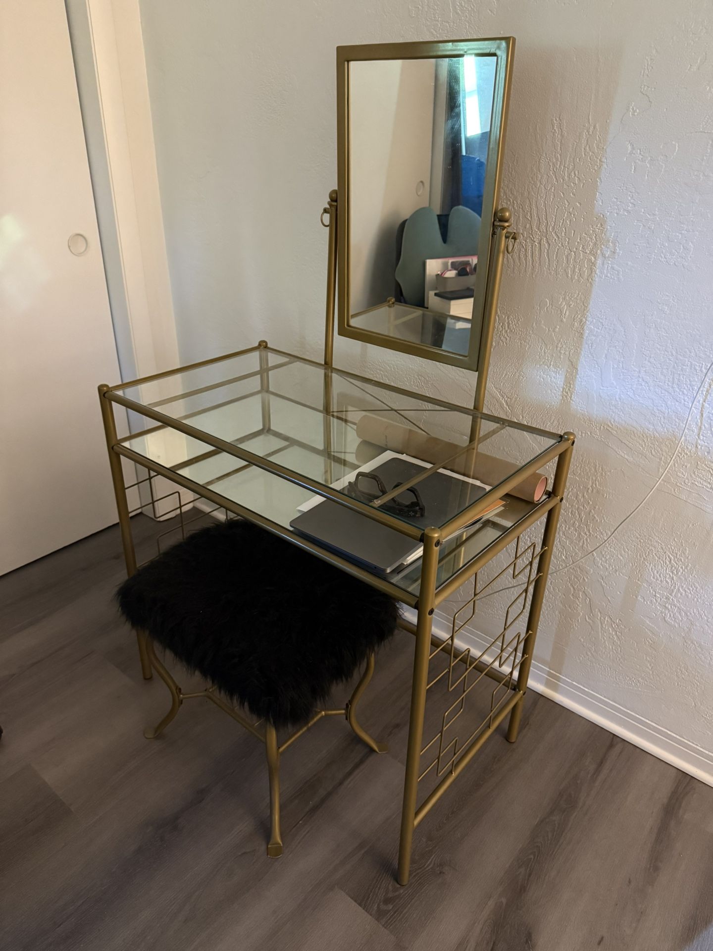 gold and glass vanity/desk