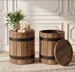 19.7 in. Brown Round MDF Side Tab le End Tabl e with Built-in Storage for Living Room, Bedroom, 2PCS