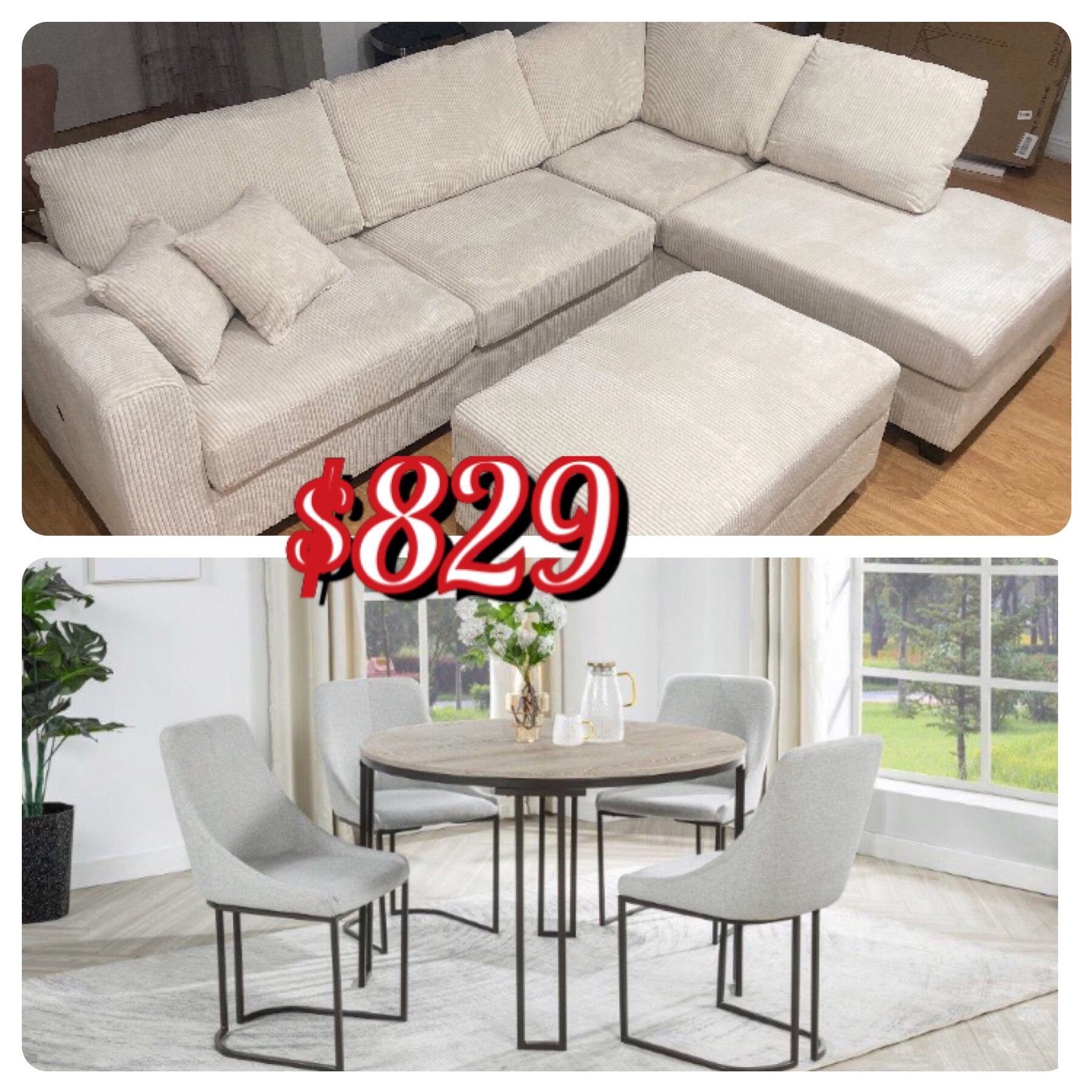 December Deals‼️sectional Sofa With Ottoman & 5-pc Dining Set ✅$829