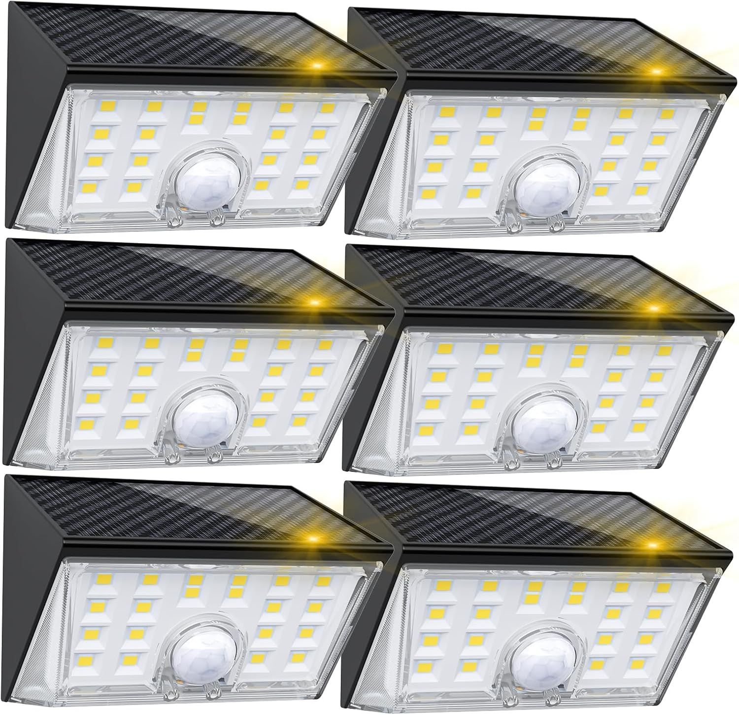 Solar Lights Outdoor Waterproof, 6 Pack Fence Lights Solar Powered with Motion Sensor, Security Light for Outside Wall Front Door Yard Deck Garage Gar