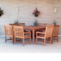 BRAND NEW 9-Piece Ourdoor 59" Square Table Dining Set - Super Sturdy Chairs - 100% FSC SOLID WOOD