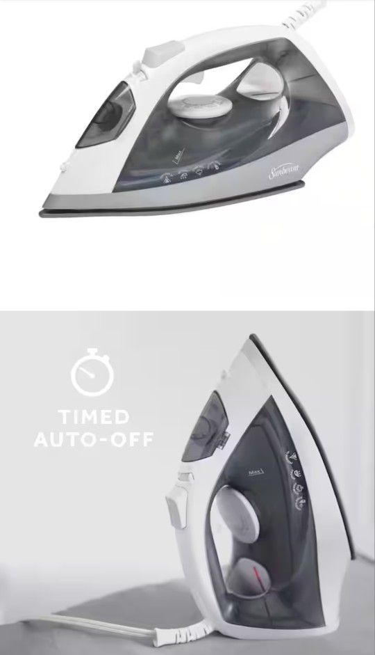 Classic Steam Iron, 1200 Watts, Non-Stick Soleplate, Shot of Steam, Auto Shut-Off, Anti-Drip, White/Grey