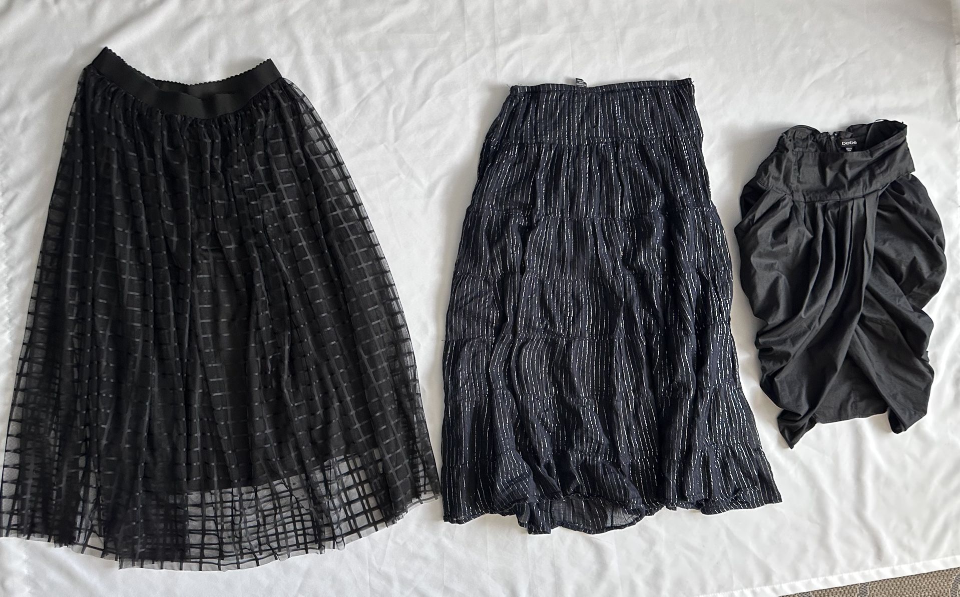 Women’s Skirt Bundle – 3pc Black Mesh, Shimmer Pleated & Ruched Skirts | Chic Fashion Lot