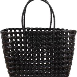 Women's PVC Candy Color Woven Handbag Causal Tote Bags Large Capacity Vegetable Basket Bag Plastic Hnadle Bag $18