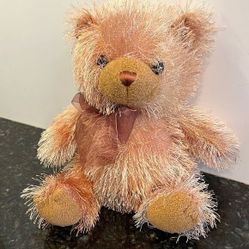 Wishpets Fluffy Tan Teddy Bear Lonnie with Brown Shear Bow . Size 10”