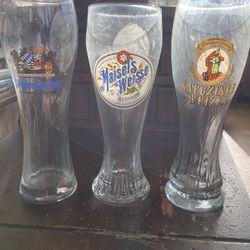 3 Vintage 0.5L Tall Beer Drinking Glasses Weihenstephan Kapuziner Weizen Maisel’s Weisse
