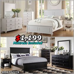 4pcs King Size Bedroom Set w. Mattress Included 