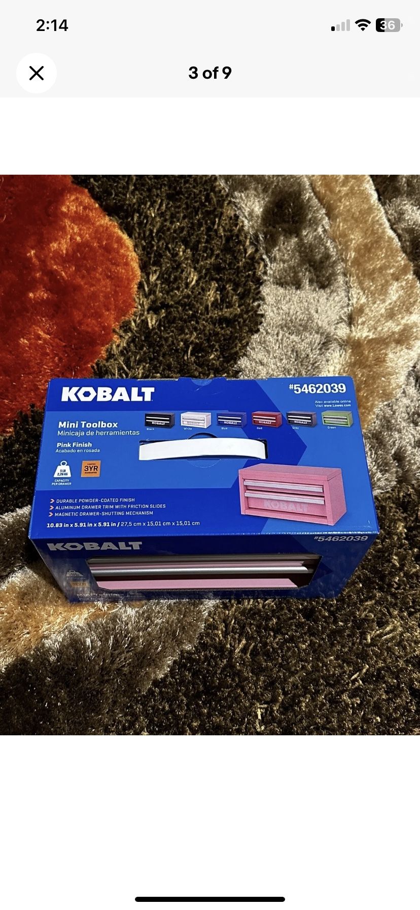 Kobalt Mini 10.83-in 2-Drawer Pink Steel Tool Box