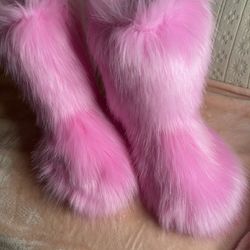 Pink Furry Boots New 