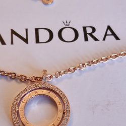 Pandora Rose Gold Necklace With Charm 