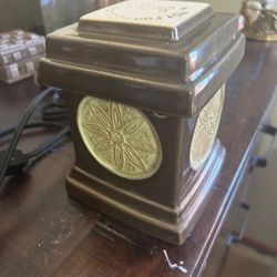 Scentsy Lotus Flower Green Full Size Deluxe Wax Warmer. It is a retired model.  It is an electric warmer that uses a low-watt bulb to melt wax and rel