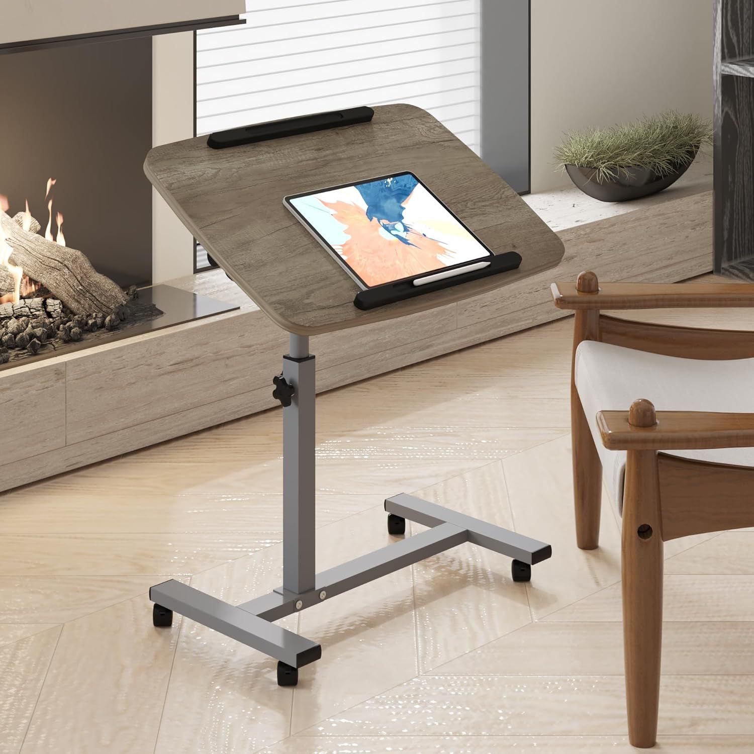Laptop Stand Rolling Table Over Couch Bed Ash Grey 