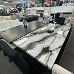 Huge Sale!! Table & 4 Chairs✅  Modern Marble Dining Room Table 👀 