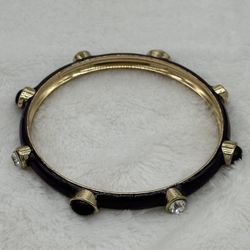 Purple Enamel Bangle Bracelet With Grommet Rhinestones Size 8 1/2” Great Condition