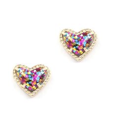 14k gold plated small glitter Heart stud earrings