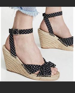 $295 Loeffler Randall Tessa knotted polka-dot cotton espadrille wedge sandal 7.5. Condition is Pre-owned. See pictures ask questions and make an off