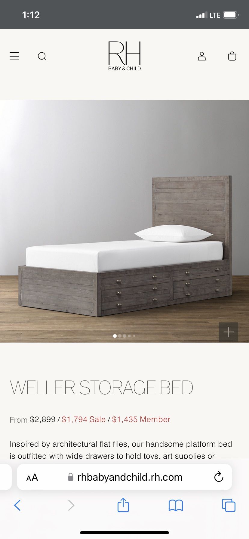 Restoration Hardware Weller Storage Twin Bed