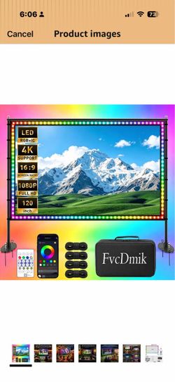 150 inch Projector Screen with Stand, USB String Lights Connection 16:9 4K HD Portable Movie Screen Indoor Outdoor,Wrinkle-Free Foldable Projection Sc