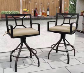 Swivel Aluminum Outdoor Bar Stool with Beige Sunbrella Cushion (2-Pack)