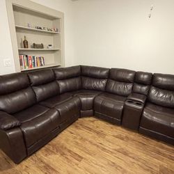 Chocolate Leather Sectional Couch With Reclining Chairs