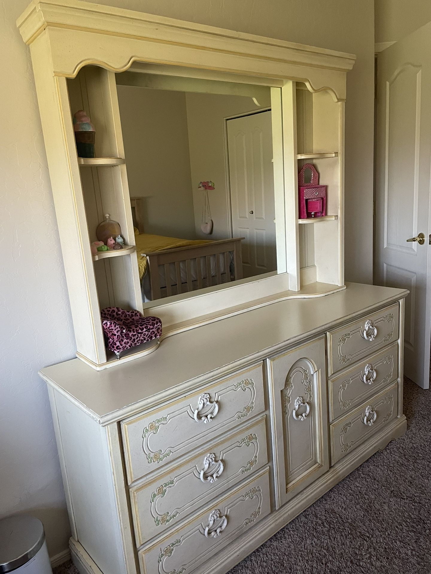 Vintage Girls Dresser And Mirror