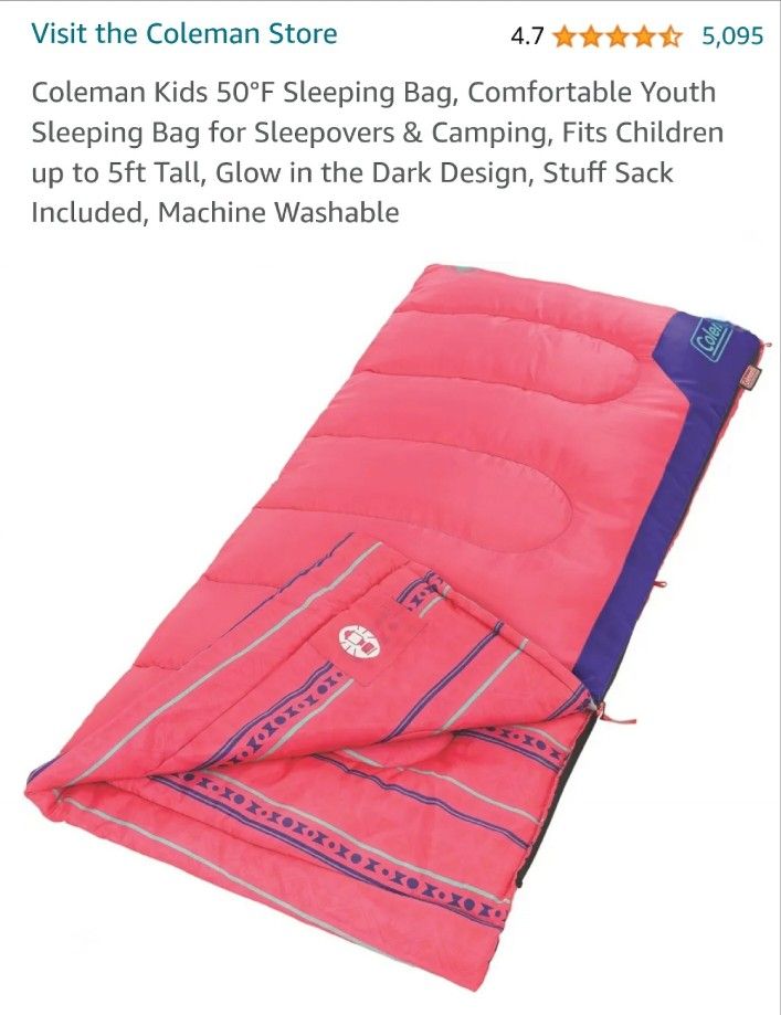 Coleman Kids 50°F Sleeping Bag, Comfortable Youth Sleeping Bag

