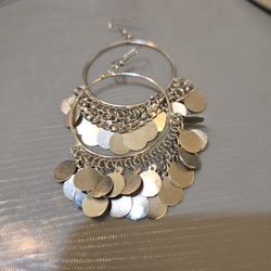 Oxidised Silver hoop earrings with silver coin accents #festivalvibes