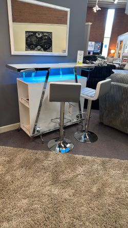 Freestanding LED Bar Cabinet With 2 Barstools