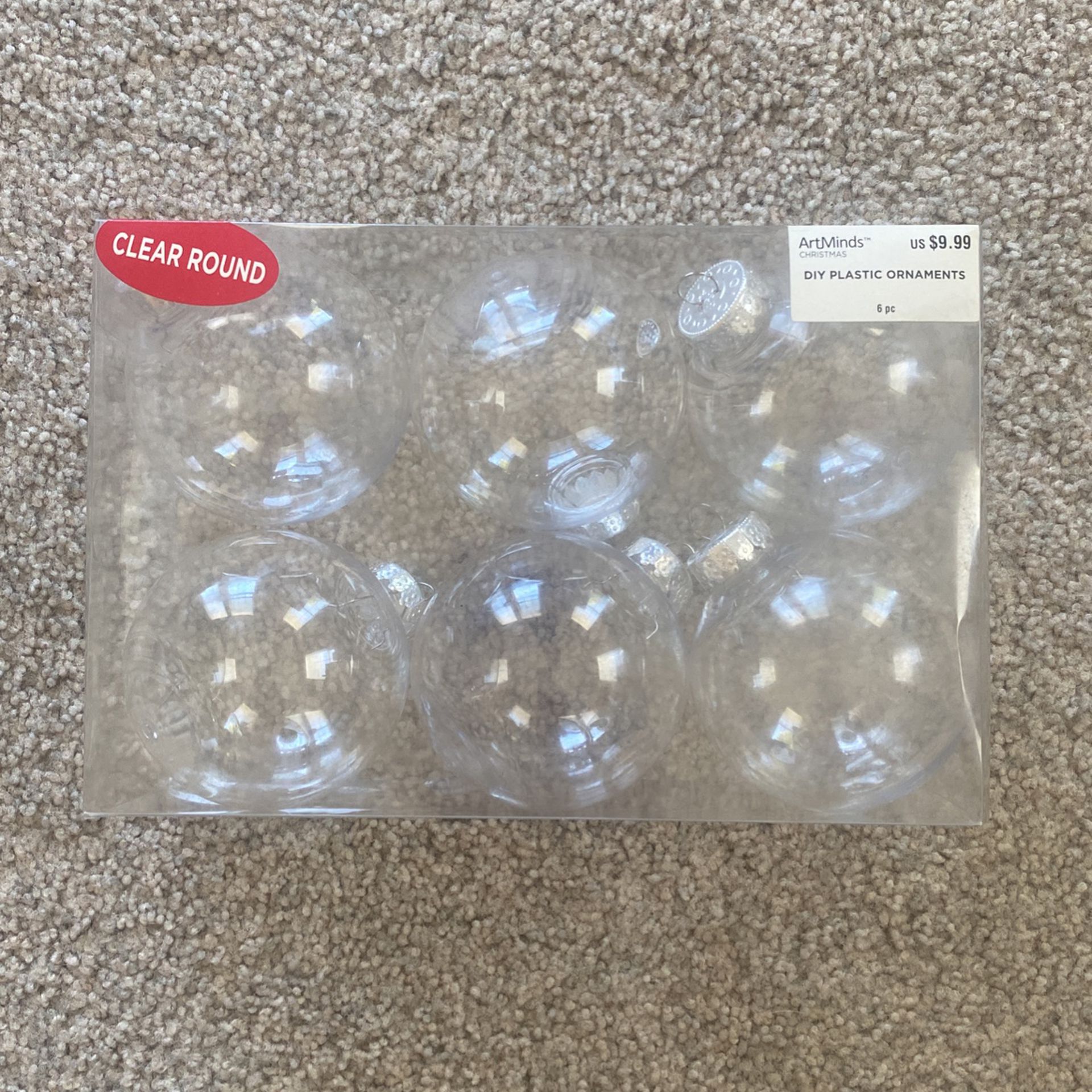 New 6 DIY Clear Round Plastic Ornaments