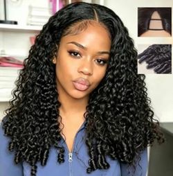 V Part Burmese Curly Wig Human Hair 22 Inch 200% Density