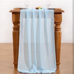 2 Light Blue Chiffon Table Runners (14 ft each)