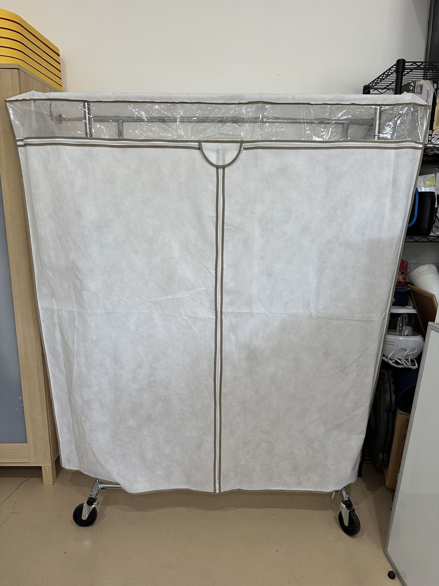Double Rail Clothes Rack With Wheels And Cover