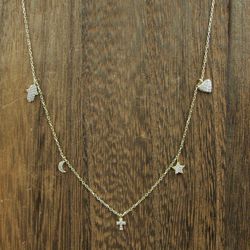 18 Inch Gold Over Sterling Silver Cubic Zirconia Charms Necklace