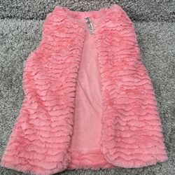 Beautees Vest Girls Faux Fur Vibrant Pink Open Front Size Small Soft Warm