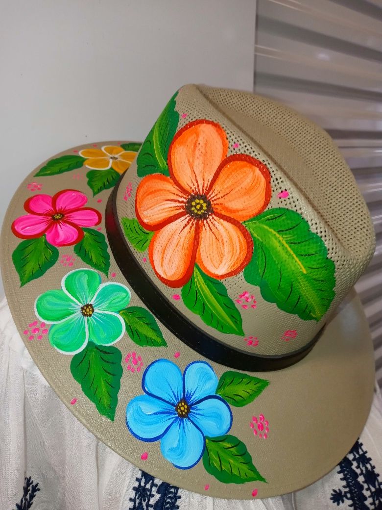 Sombrero Artesanal 🌺 Pintado A Mano