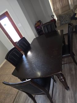 Dark Wood Dining Table with 5 Chairs