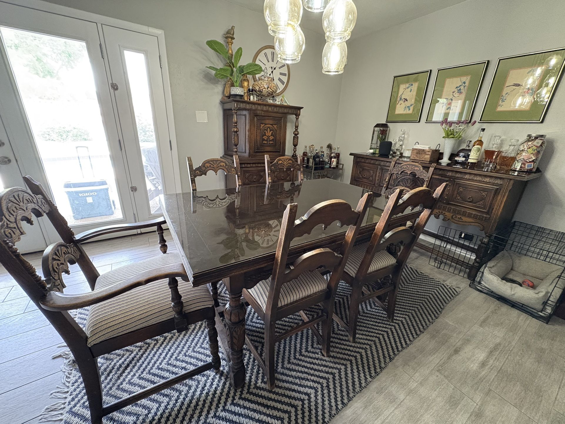 Wood Antique Dining Set American Made 6 Chairs