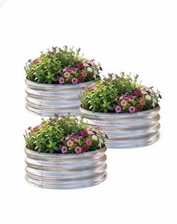 3Pack 2x2x1 ft Round Galvanized Raised Garden Bed Kit Round Metal Flower Box Large Planter Raised Beds Outdoor Garden for Planting,Fruit,Herb-Sliver