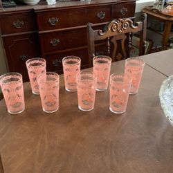 Vintage Hazel Atlas Monticello Pink And Gold Fairy Tale Glasses