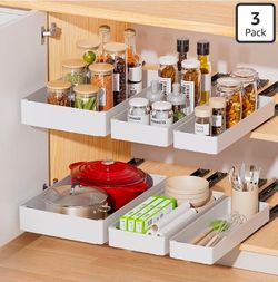 Delamu 3 Pack Pull Out Cabinet Organizer, 15.7"Deep Pull Out Drawers for Cabinets, Slide Out Drawers for Kitchen Cabinets, Bathroom Cabinet Organizer,