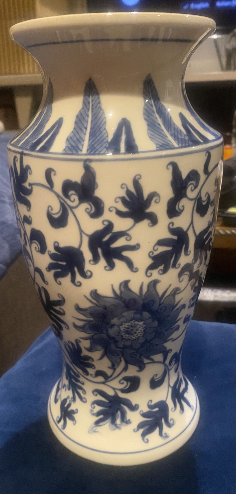 Mid Century Chinese Floral White Blue Vase