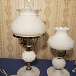Vintage Hobnail Milk Glass Lamps