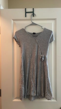 Gray Ribbed Wrap Mini Dress