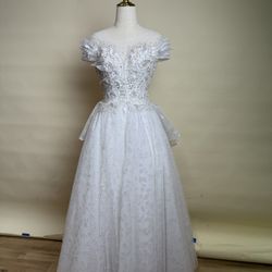 Lace Pearl Sequin Wedding Dress – Half Sleeve – One Size – Irvine CA Local Pickup – $25