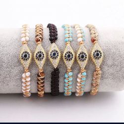 Natural Gemstone Bracelet w/Eye Charm