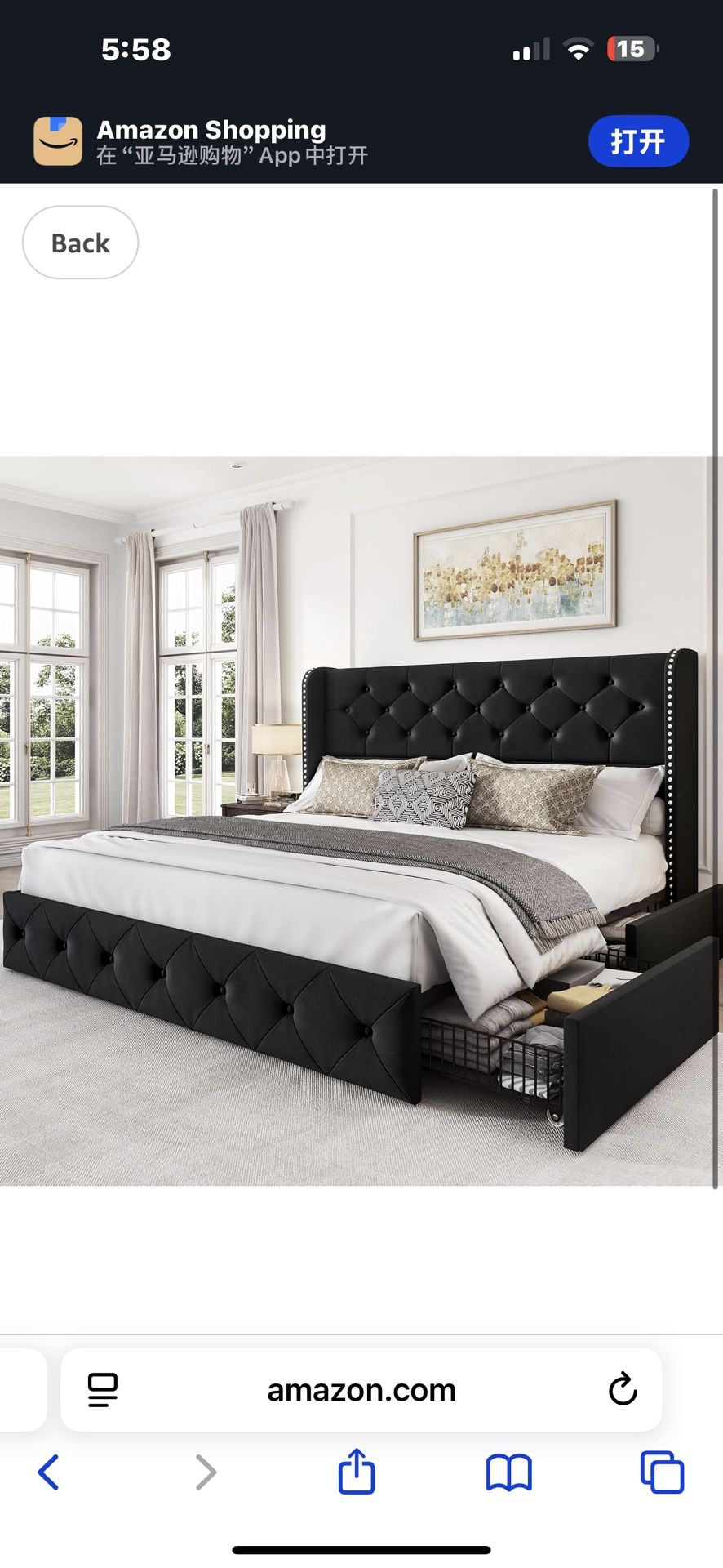 New in box LARMACE Queen Size Bed Frame with 4 Storage Drawers and Wingback Headboard Upholstered Platform Beds Velvet Tufted Bed Frame with Wooden Sl