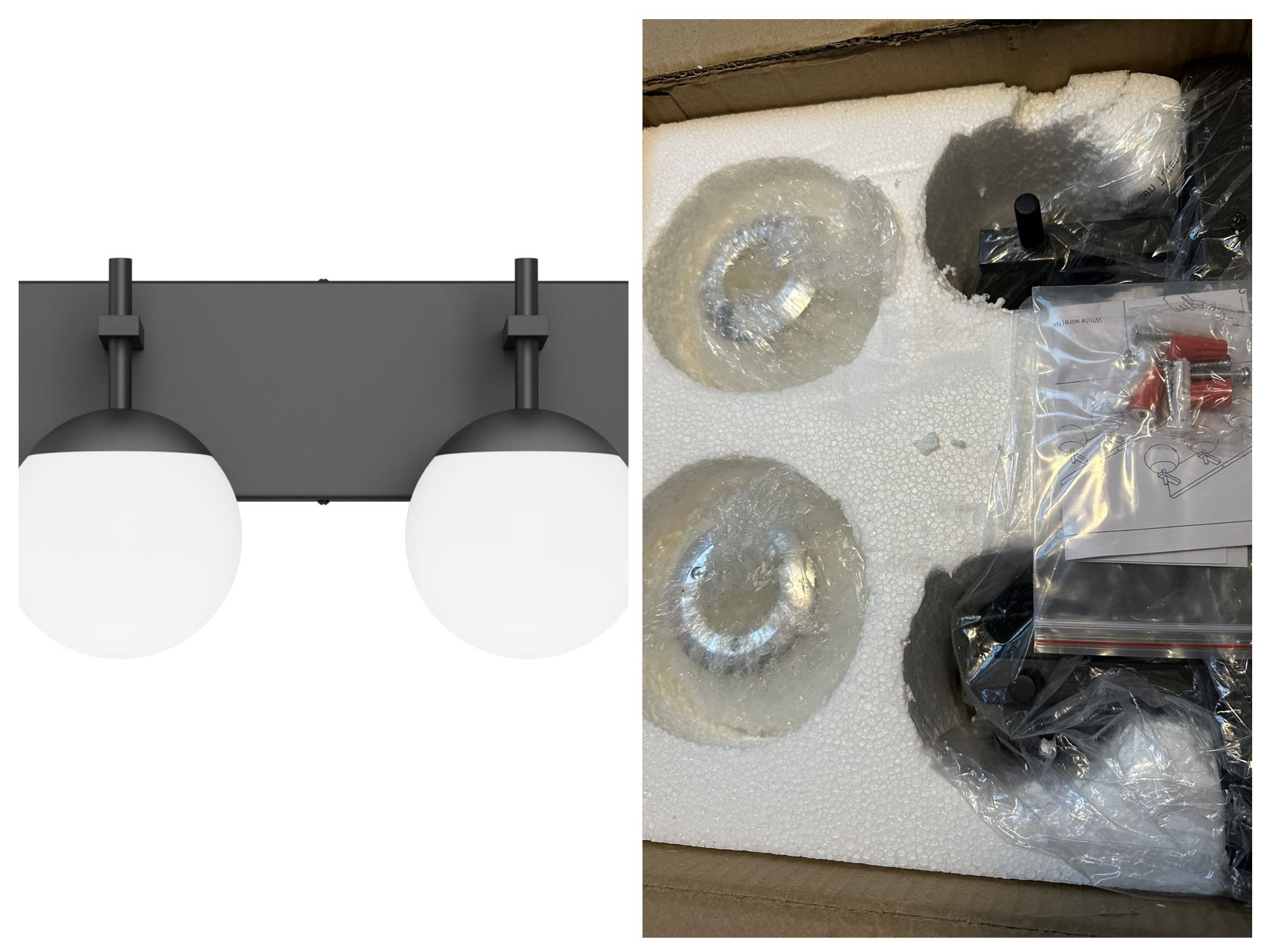 Ralbay Matte Black Bathroom Wall Light Fitures 2-Light Mid Century Modern Bathroom Lighting Black Milky Glass Globe Vanity Light for Bathroom