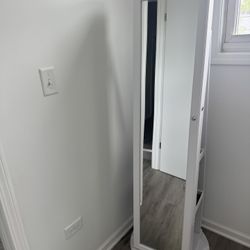 full length white  mirror with storage 
